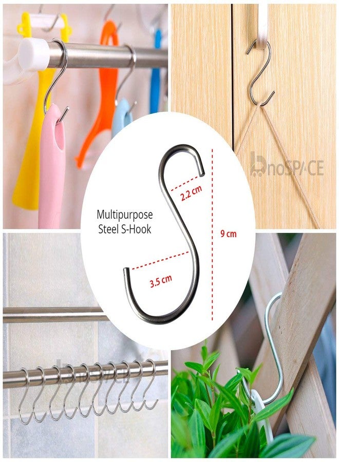 BnoSpace Stainless Steel S Hooks for Hanging 3.5 Inch, 4mm Thick Heavy Duty Hooks up to 15kg - S Shaped Hangers for Kitchen Rack, Utensils, Pots, Bags, Towels & Plants (Pack of 10, Silver) - Image 3